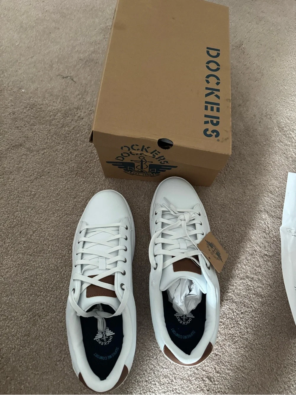 Dockers Men’s White Sneakers with Brown Accents